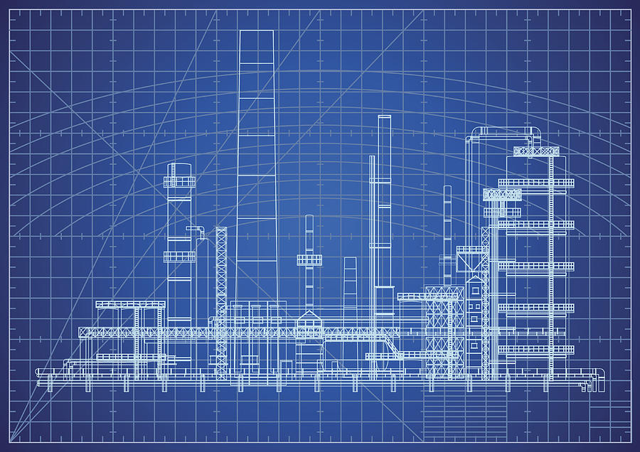 Oil Refinery Blueprint Drawing by Youst