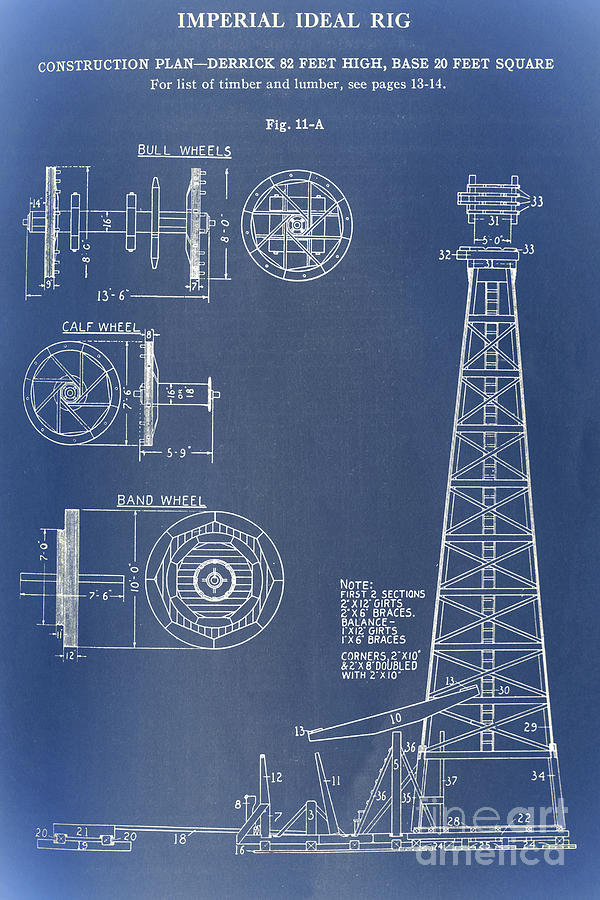 Oil Well Derrick Blueprint Drawing by Randy Steele