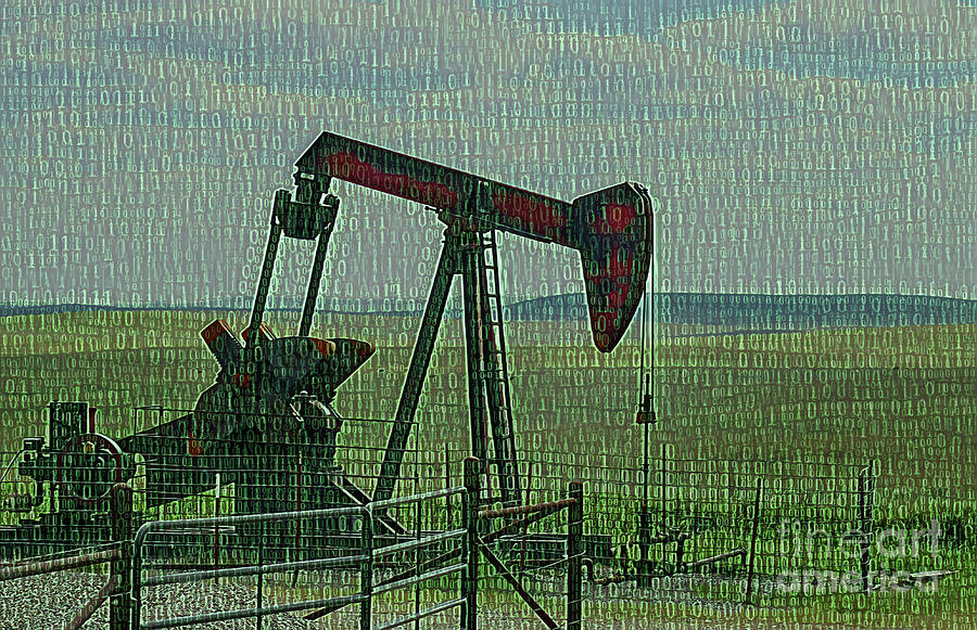 Oil well with binary code overlay Digital Art by Susan Vineyard