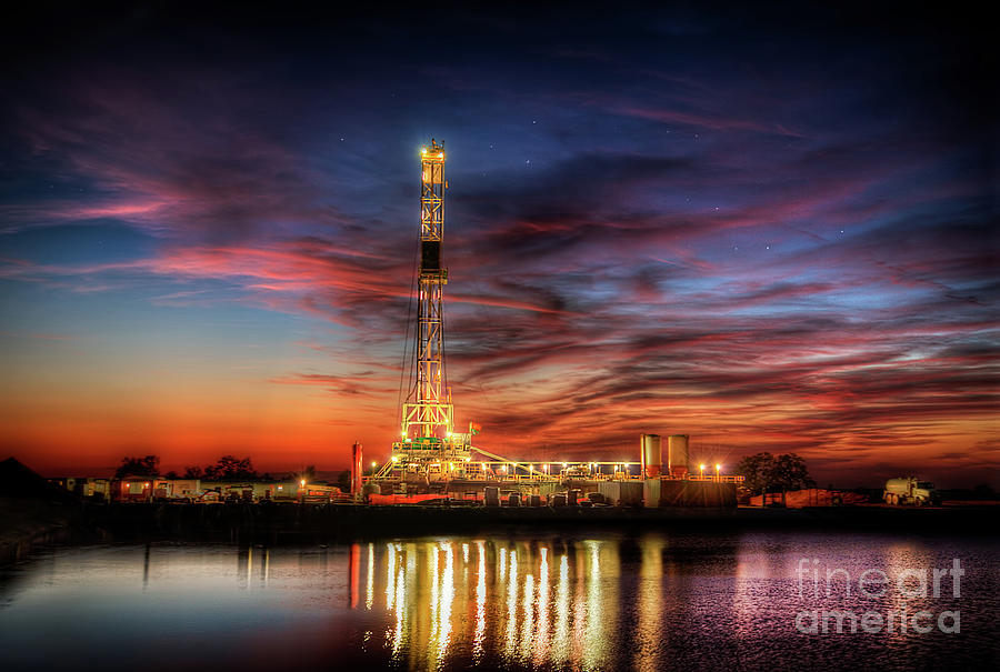 Oil Rig Photograph - Oilfield Drilling Rig Evening Sunset Photo by Cooper Ross