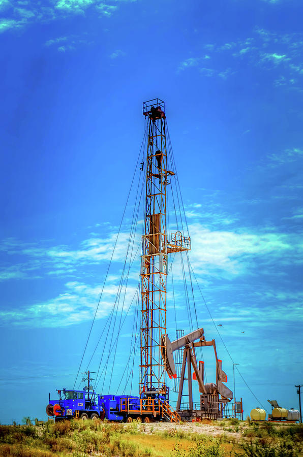 Sunset Photograph - Oilfield Workover by Tim Singley