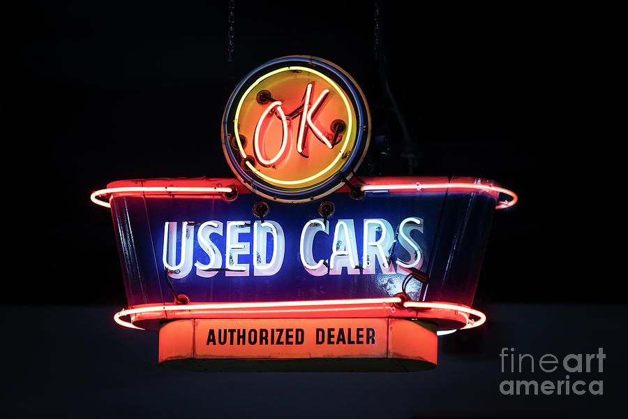 OK Used Cars Neon Sign Photograph by Dennis Hedberg