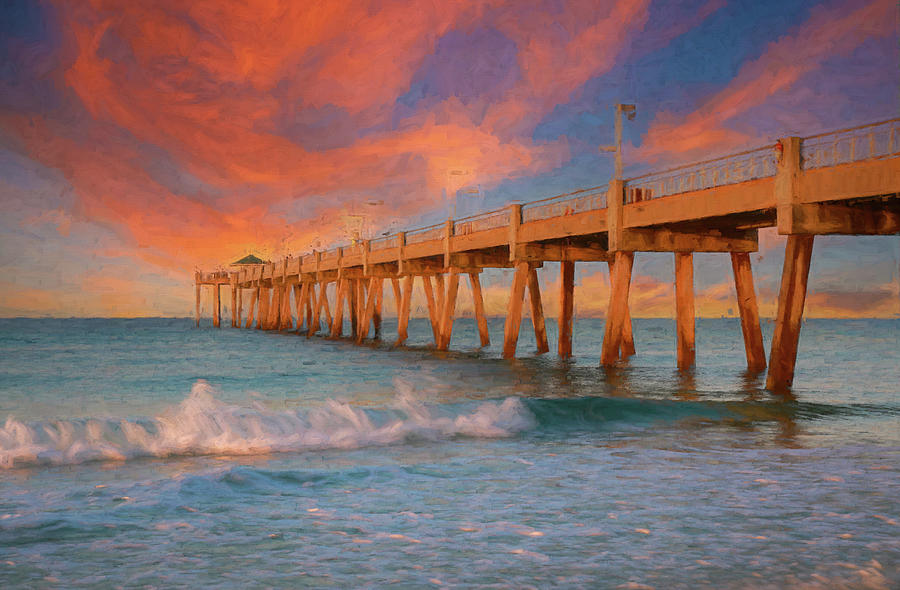 Okaloosa Island Pier Bold Sunrise Painting Painting by Dan Sproul