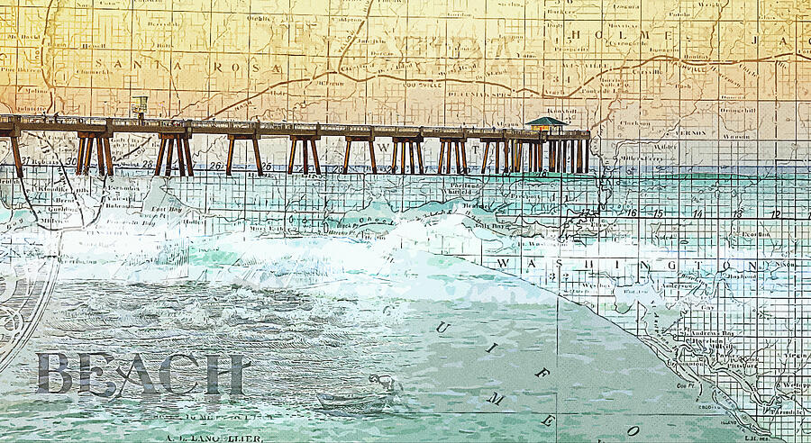 Okaloosa Pier Vintage Florida Beach Mixed Media by Dan Sproul Okaloosa Pier Vintage Florida Beach Mixed Media by Dan Sproul