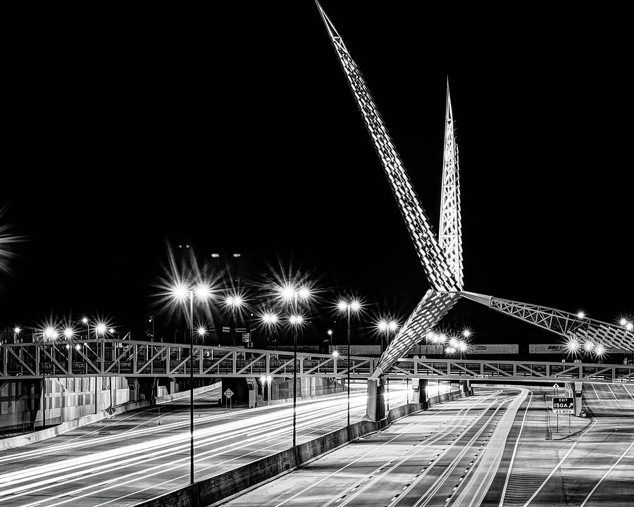Oklahoma City Photograph - OKC Skydance Bridge Over I-40 - Black and White by Gregory Ballos