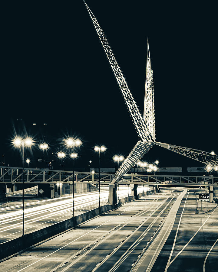 OKC Skydance Scissortail Bridge Architecture in Sepia Photograph by Gregory Ballos