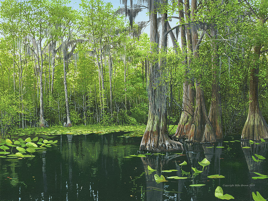 Swamp Painting - Okekenokee Swamp Middle Fork river by Mike Brown