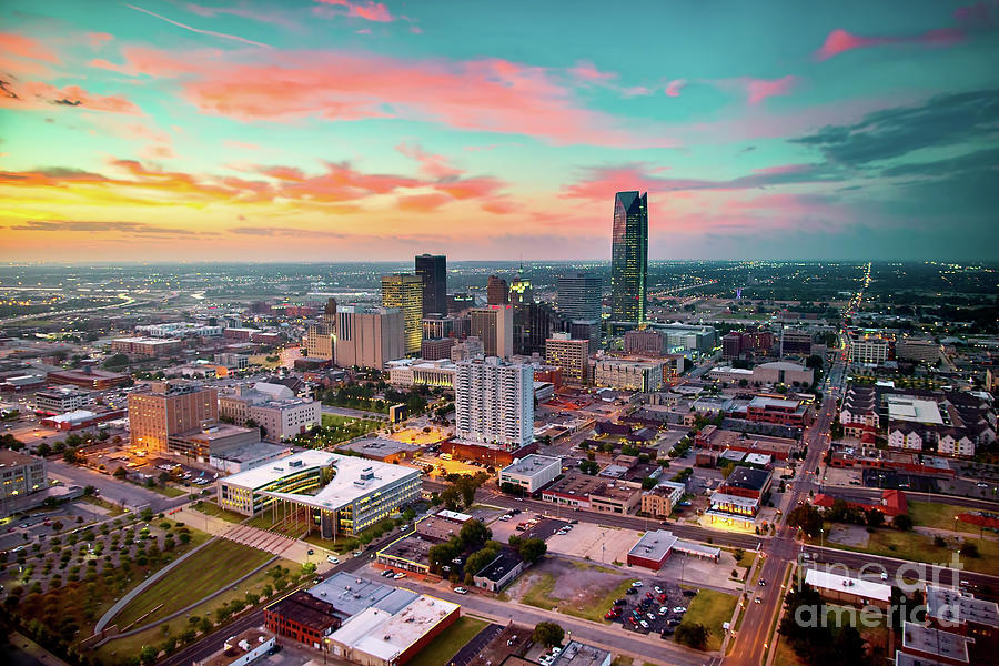 Oklahoma City Aerial Skyline Photo at Sunrise Photograph by Cooper Ross