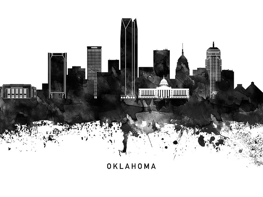 Oklahoma City Black White Named Skyline Digital Art by Chara - Pixels