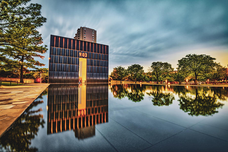 Oklahoma City Photograph - Oklahoma City Gates of Time National Memorial Reflections by Gregory Ballos