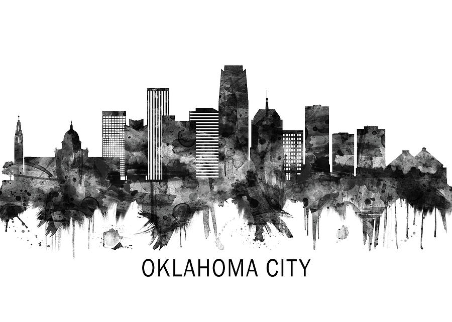 Oklahoma City Oklahoma Skyline BW Mixed Media by NextWay Art - Fine Art ...