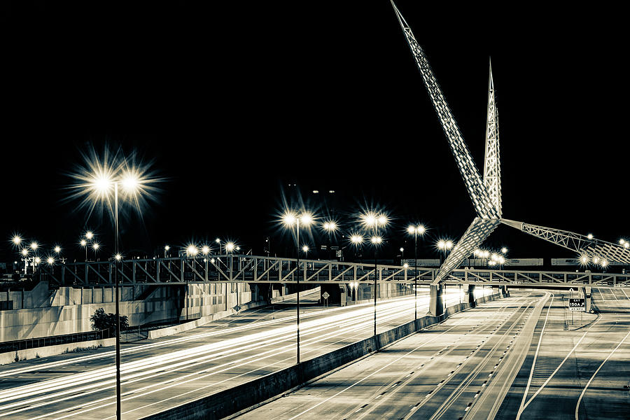 Oklahoma City Photograph - Oklahoma City Skydance Pedestrian Bridge At Night in Sepia by Gregory Ballos