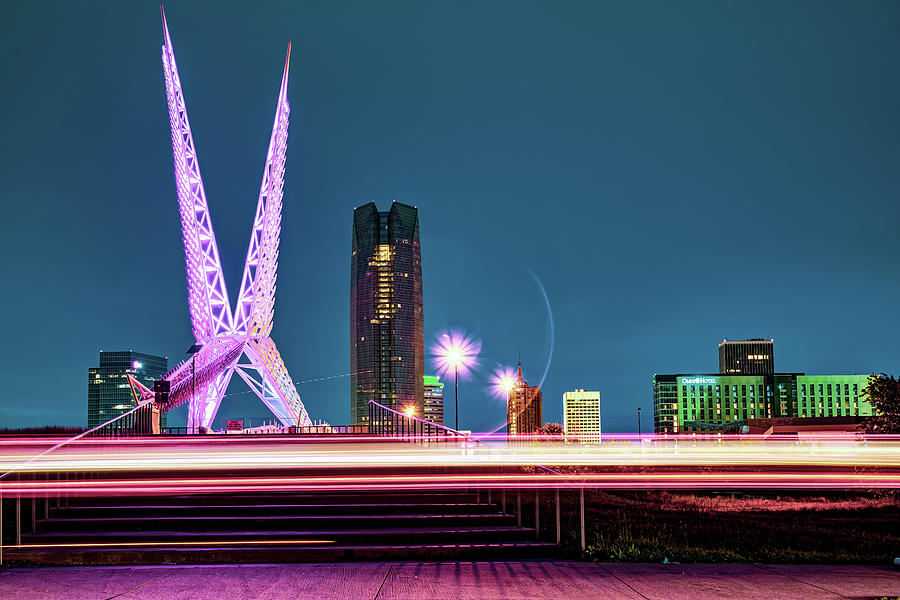 Oklahoma City Photograph - Oklahoma City Skyline and The Skydance Scissortail Bridge by Gregory Ballos
