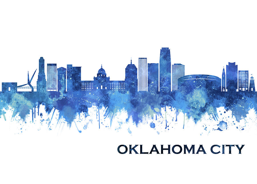 Oklahoma City USA Skyline Blue Mixed Media by NextWay Art - Fine Art ...