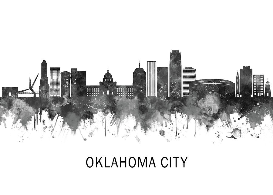 Oklahoma City USA Skyline BW Mixed Media by NextWay Art - Fine Art America