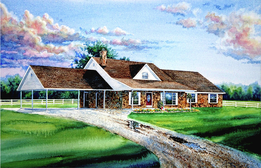Oklahoma Country Home Painting by Hanne Lore Koehler