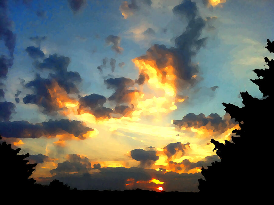 Oklahoma Sunrise-Sky on Fire  Mixed Media by Shelli Fitzpatrick