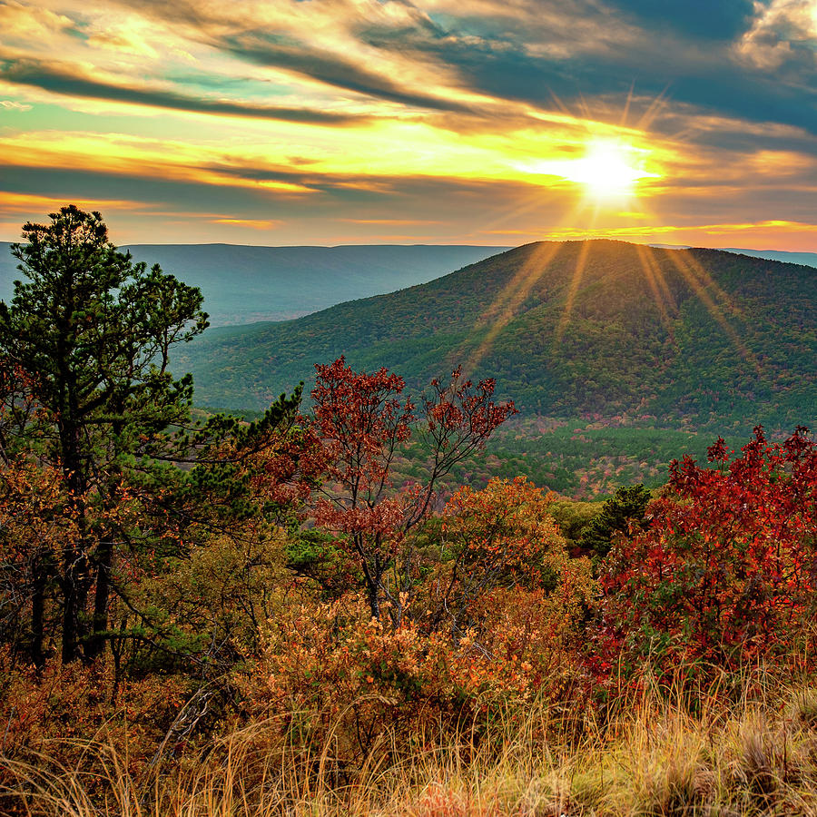 Oklahoma Talimena Scenic Byway And Mountain Sunset Photograph