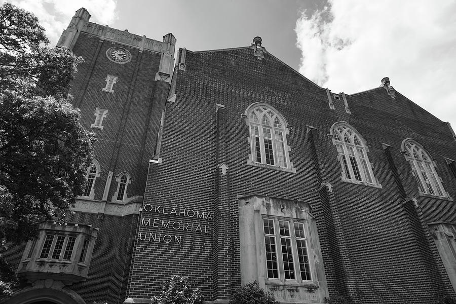 Oklahoma Union Building on the campus of the University of Oklahoma in black and white Photograph by Eldon McGraw