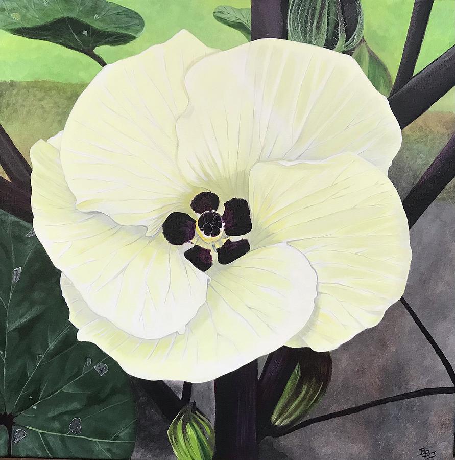 Okra Flower Painting by Boots Quimby