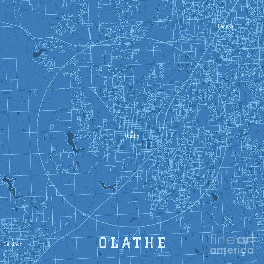 Olathe KS City Vector Road Map Blue Text Digital Art by Frank Ramspott ...