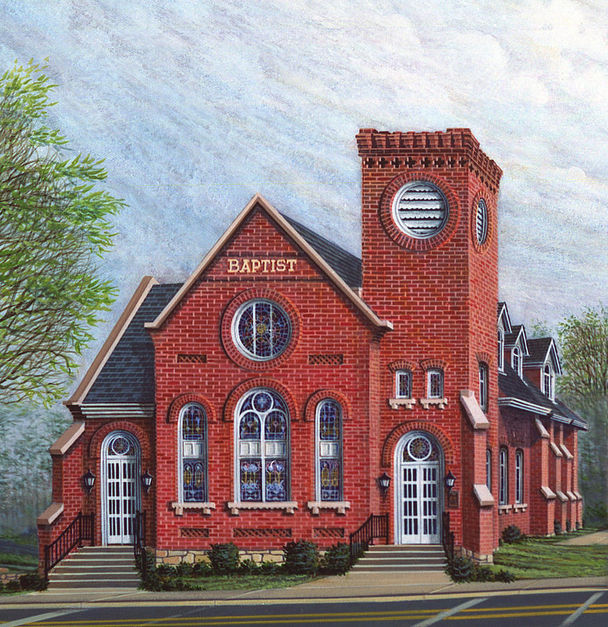Old 1895 Sanctuary First Baptist Church Painting by George Lightfoot