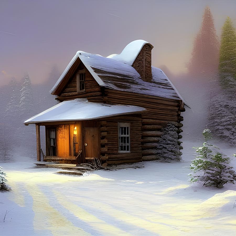 Old Abandoned Cabin in the Snowy Forest Digital Art by Derek Tanner ...