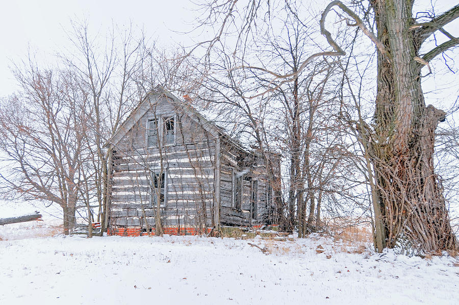 Old Abandoned Log Cabin in the snow-Allen County, Indiana Photograph by ...