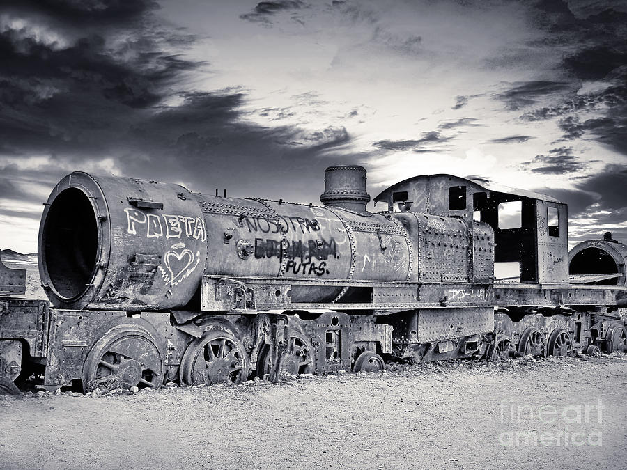 Old abandoned steam engine train in USA BW Photograph by Stefano Senise