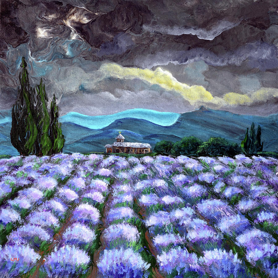 Old Abbey in a Lavender Field Painting by Laura Iverson