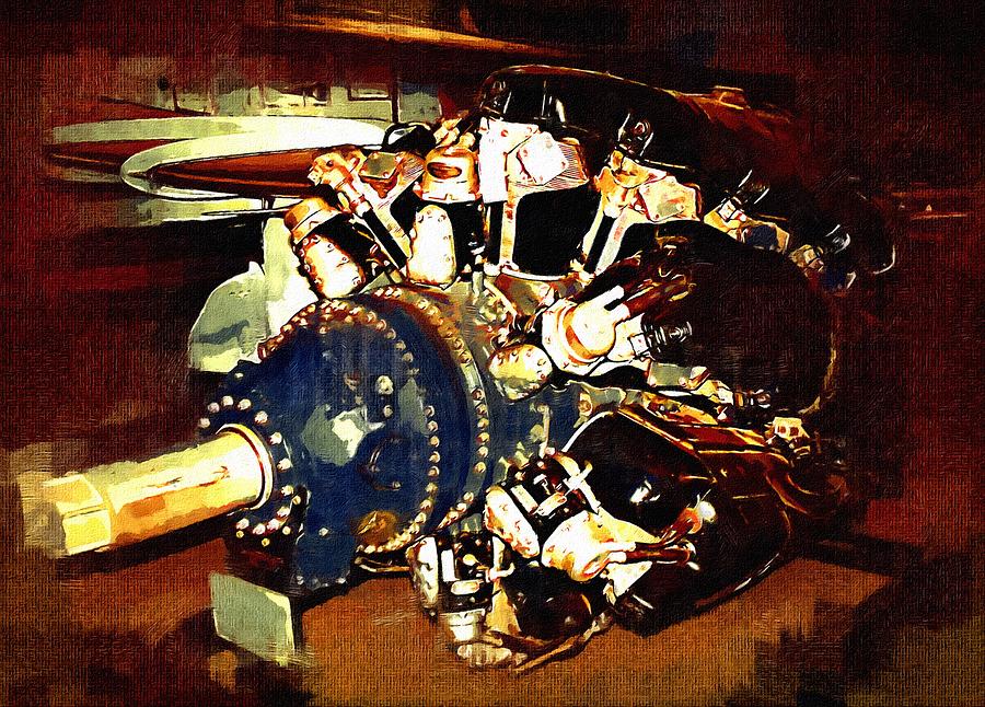 Old Airplane Engine Mixed Media by Christopher Reed