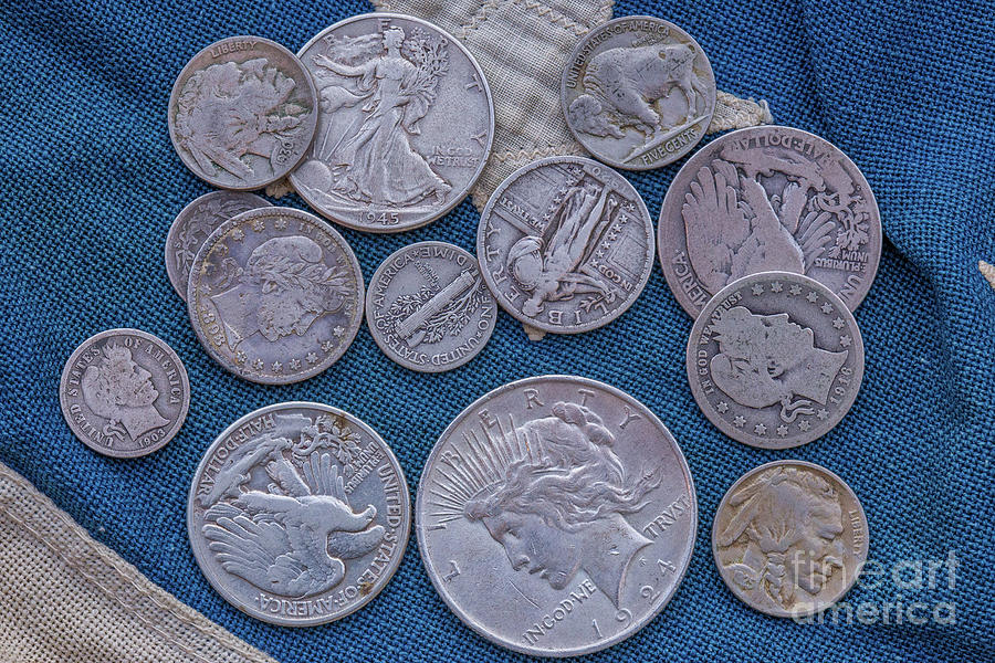 Old American Coins On Flag Digital Art