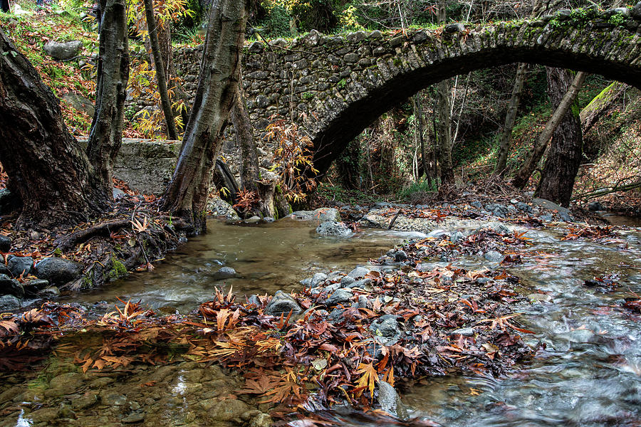 Old ancient medieval Bridge in Autumn Photograph by Michalakis Ppalis