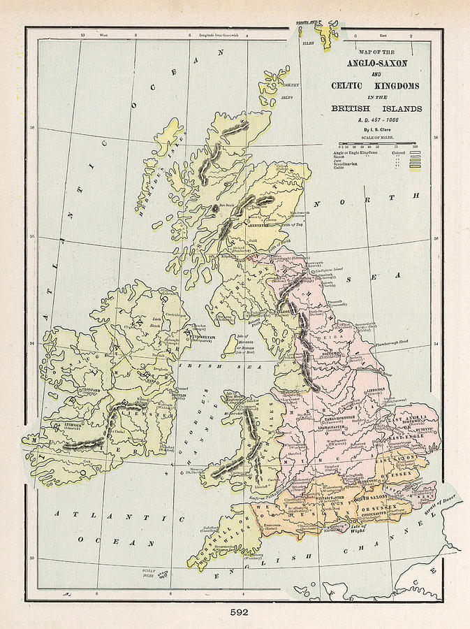 Old Anglo-Saxon British Isles Map 1901 Vintage Great Britain Celtic and ...