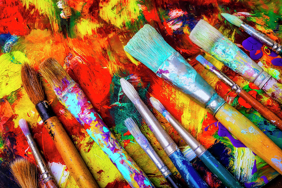 Spilt paint and brushes Photograph by Garry Gay - Fine Art America