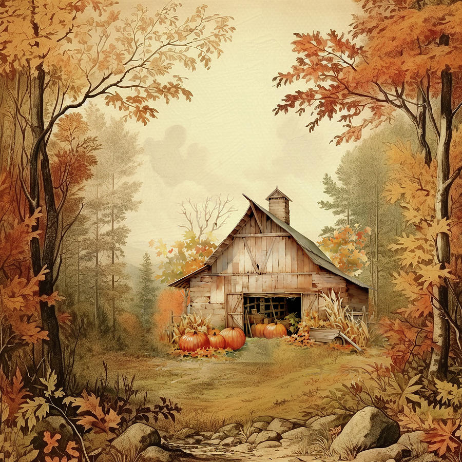Old Autumn Barn Digital Art by TnBackroadsPhotos