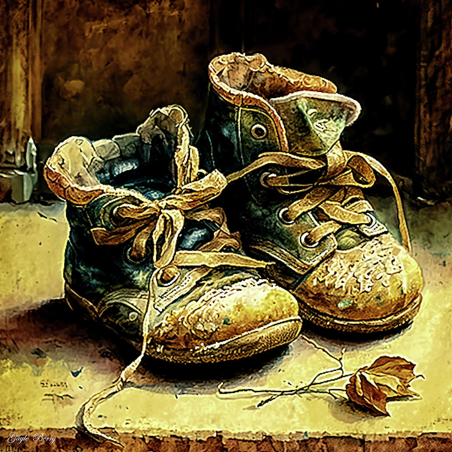 Vintage Mixed Media - Old Baby Shoes by Gayle Berry