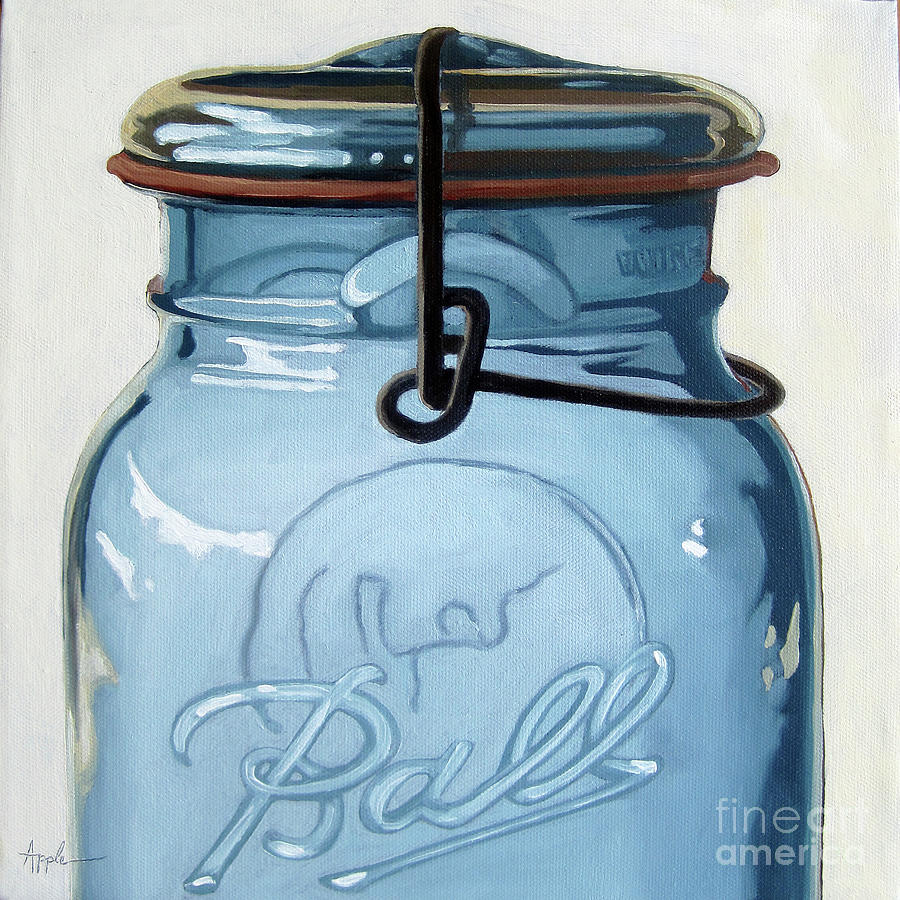 Realism Photograph - Old Ball Jar -oil painting by Linda Apple