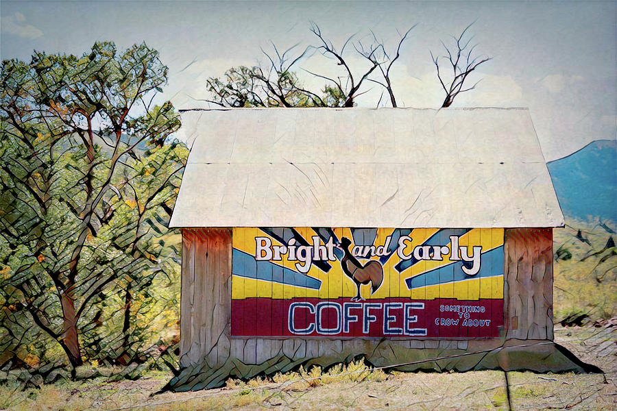 Old Barn and Coffee Sign - Something to Crow About Photograph by Debra Martz
