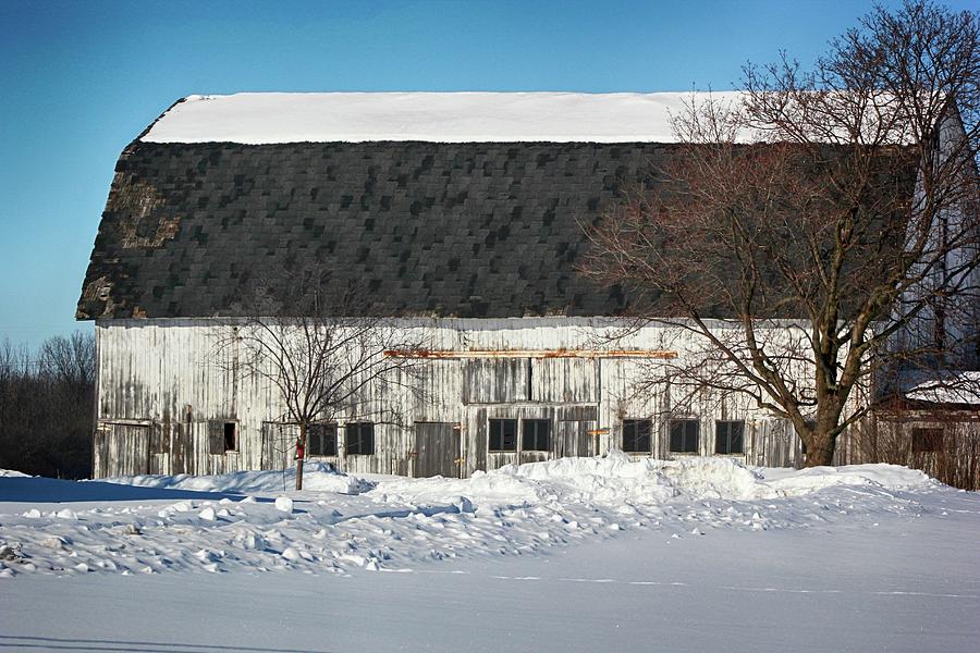 Old Barn and Snow 3 011624 Photograph by Mary Bedy