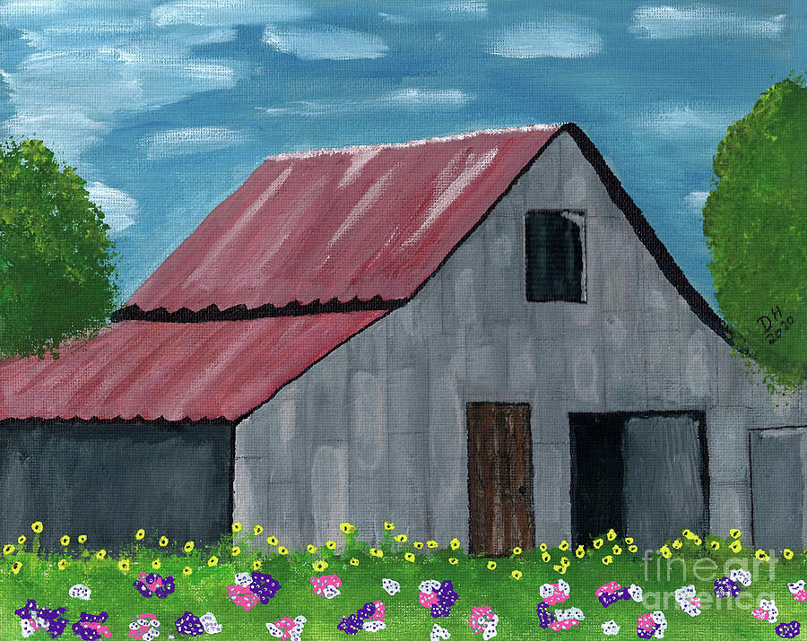 Old Barn And Wildflowers Painting by D Hackett