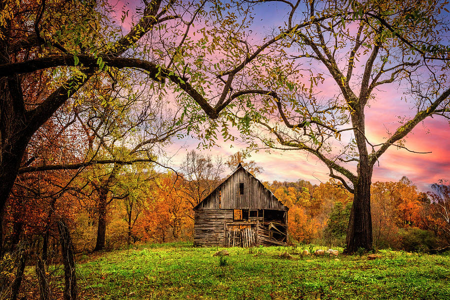 Old Barn in the Autumn Smokies Photograph by Debra and Dave Vanderlaan