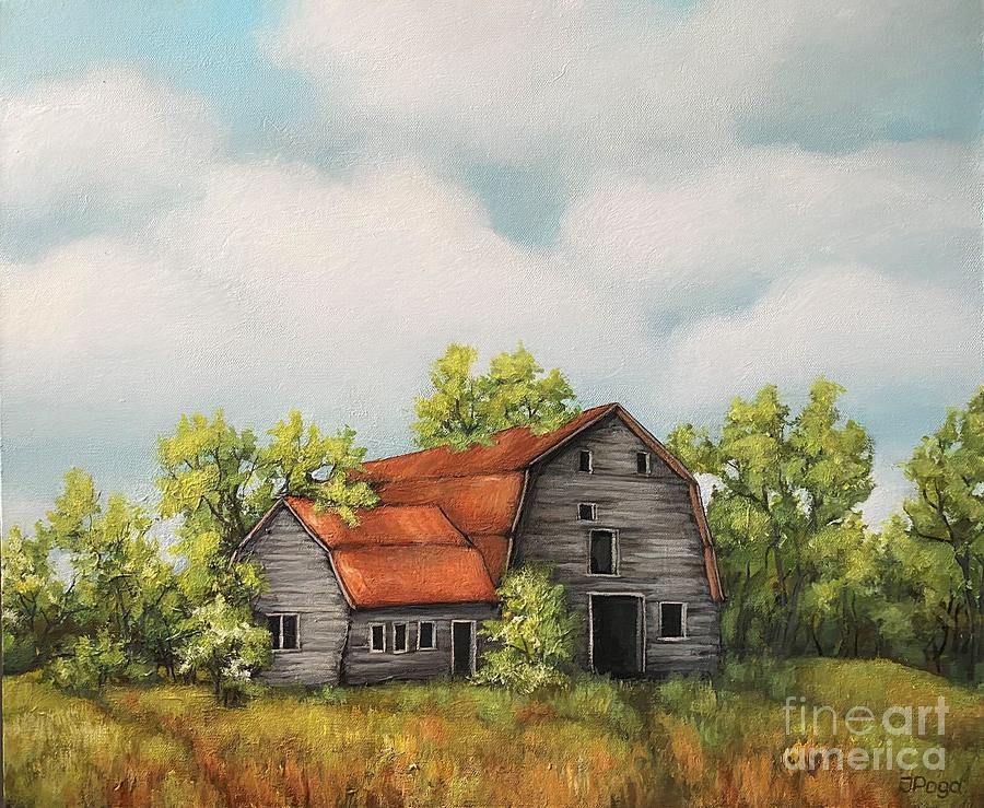 Old barn landscape Painting by Inese Poga