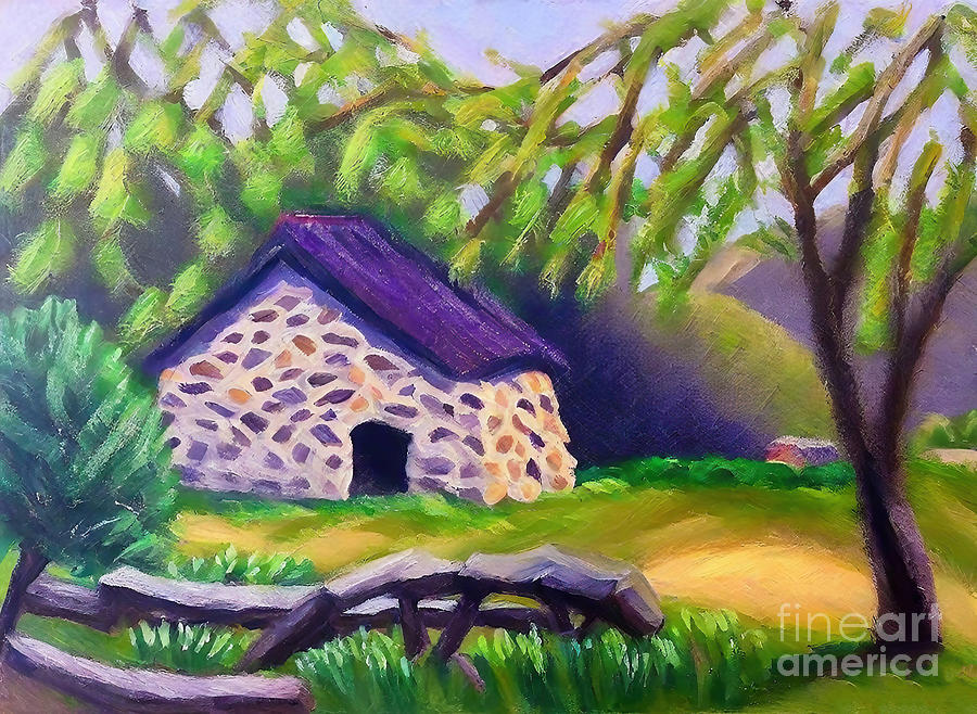 Tree Painting - Old barn near Pedraza Painting tree spain barn country landscape by N Akkash
