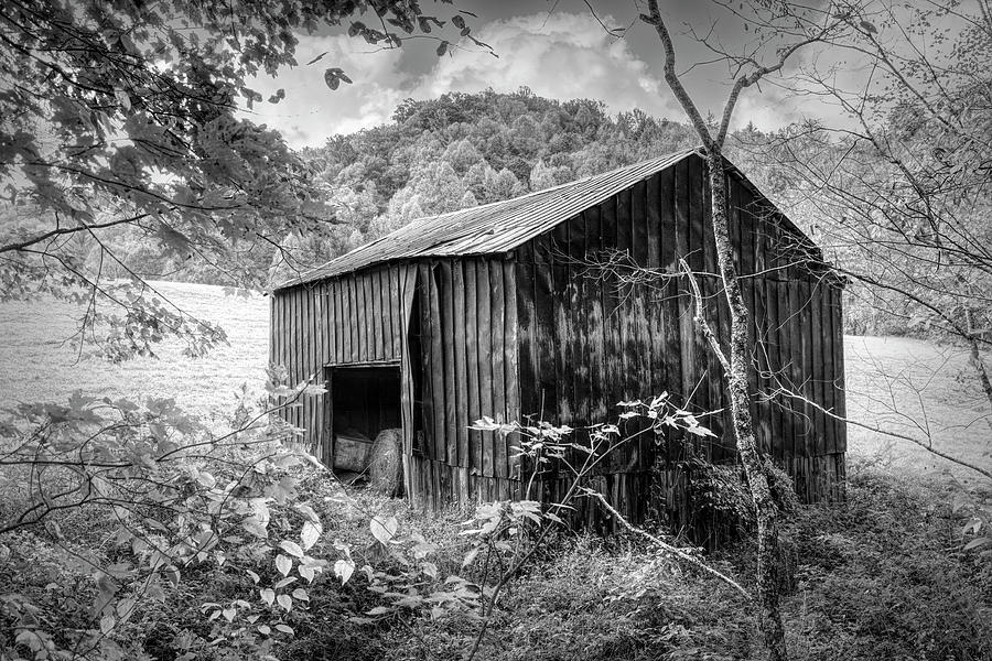 Old Barn Pastures Creeper Trail in Autumn Fall Black and White D Photograph by Debra and Dave Vanderlaan