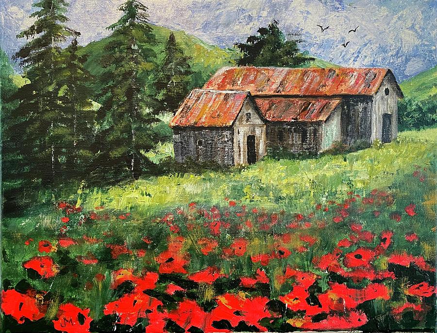 Old barns and poppies Painting by Joan Mace - Fine Art America