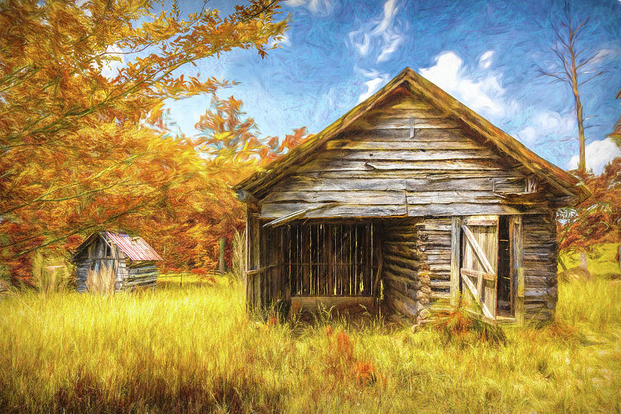 Old Barns at Buckley Autumn Vineyards Painting Photograph by Debra and Dave Vanderlaan