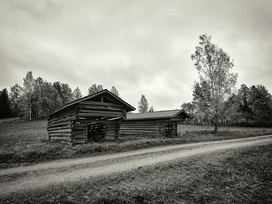 Old barns by the fields bw Photograph by Jouko Lehto