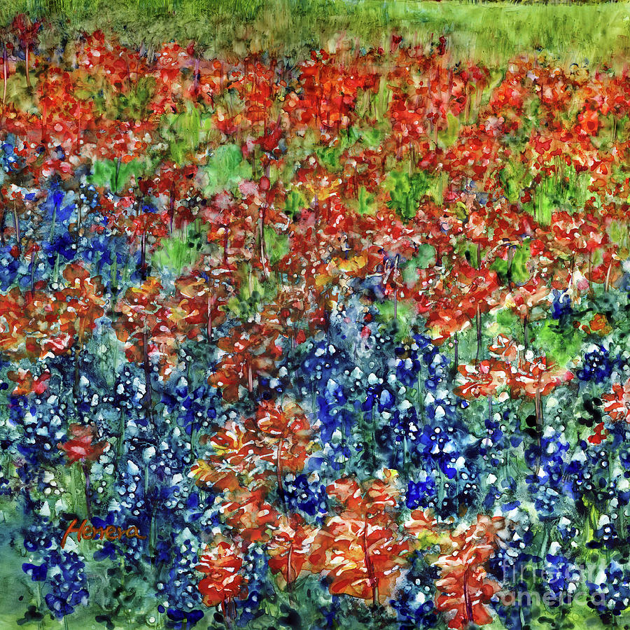 Spring Painting - Old Baylor Park - Bluebonnets and Indian Paintbrushes by Hailey E Herrera