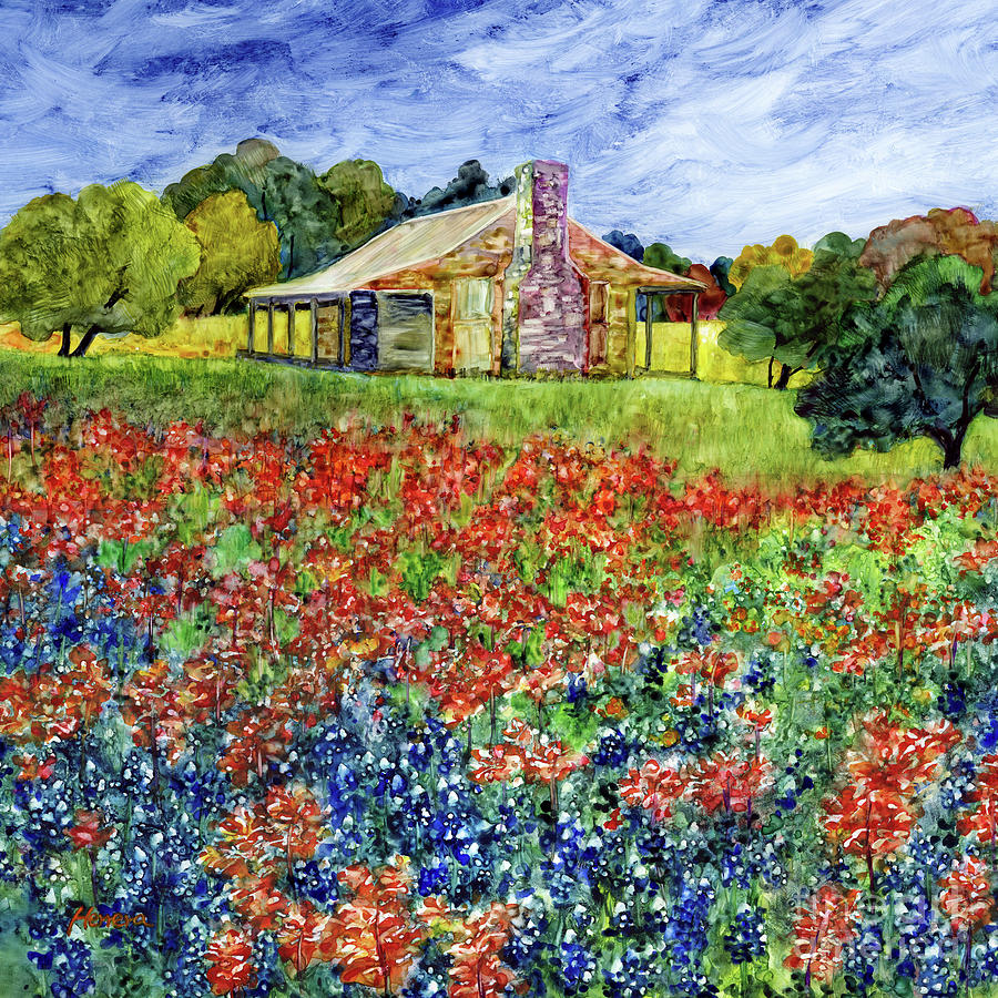 Old Baylor Park - Log Cabin Painting